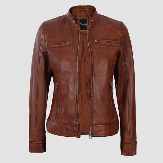 Womens Dodge Real Leather Moto Jacket