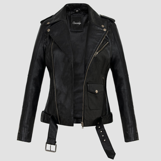Womens Leather Black Asymmetrical Jacket
