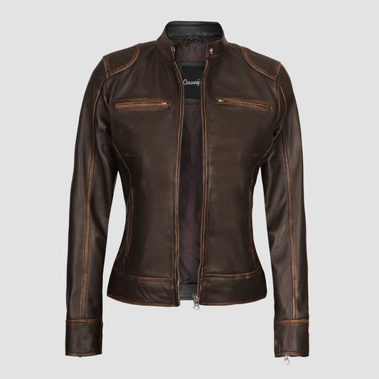 Womens Ruboff Brown Distressed Leather Jacket