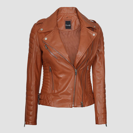 Women Brown leather jacket Coweep
