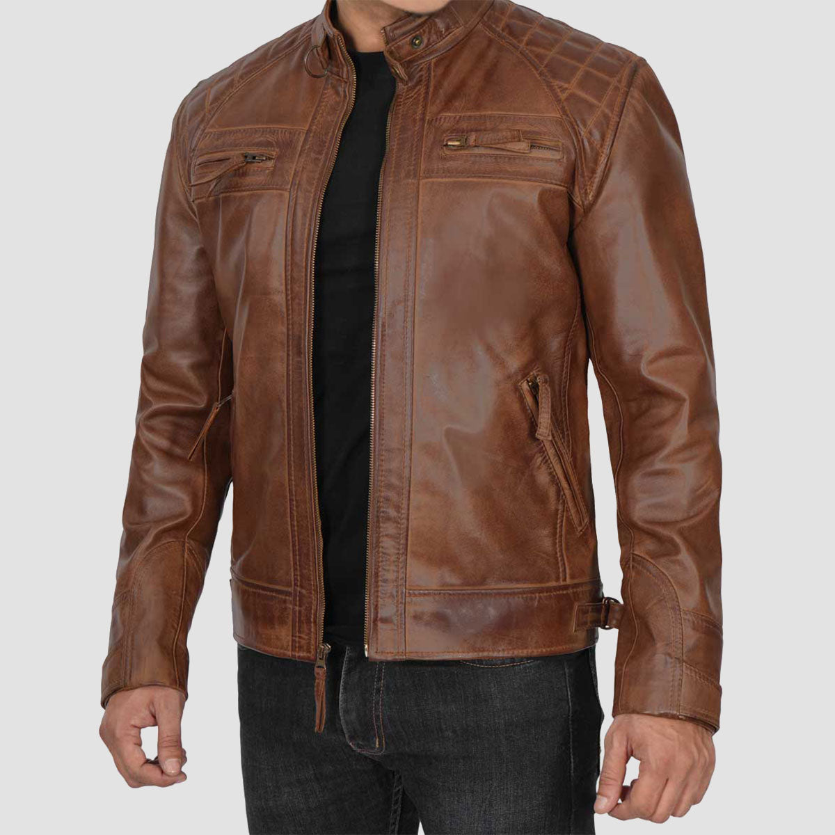 Vintage Brown Distressed Lambskin Motorcycle Jackets for Men