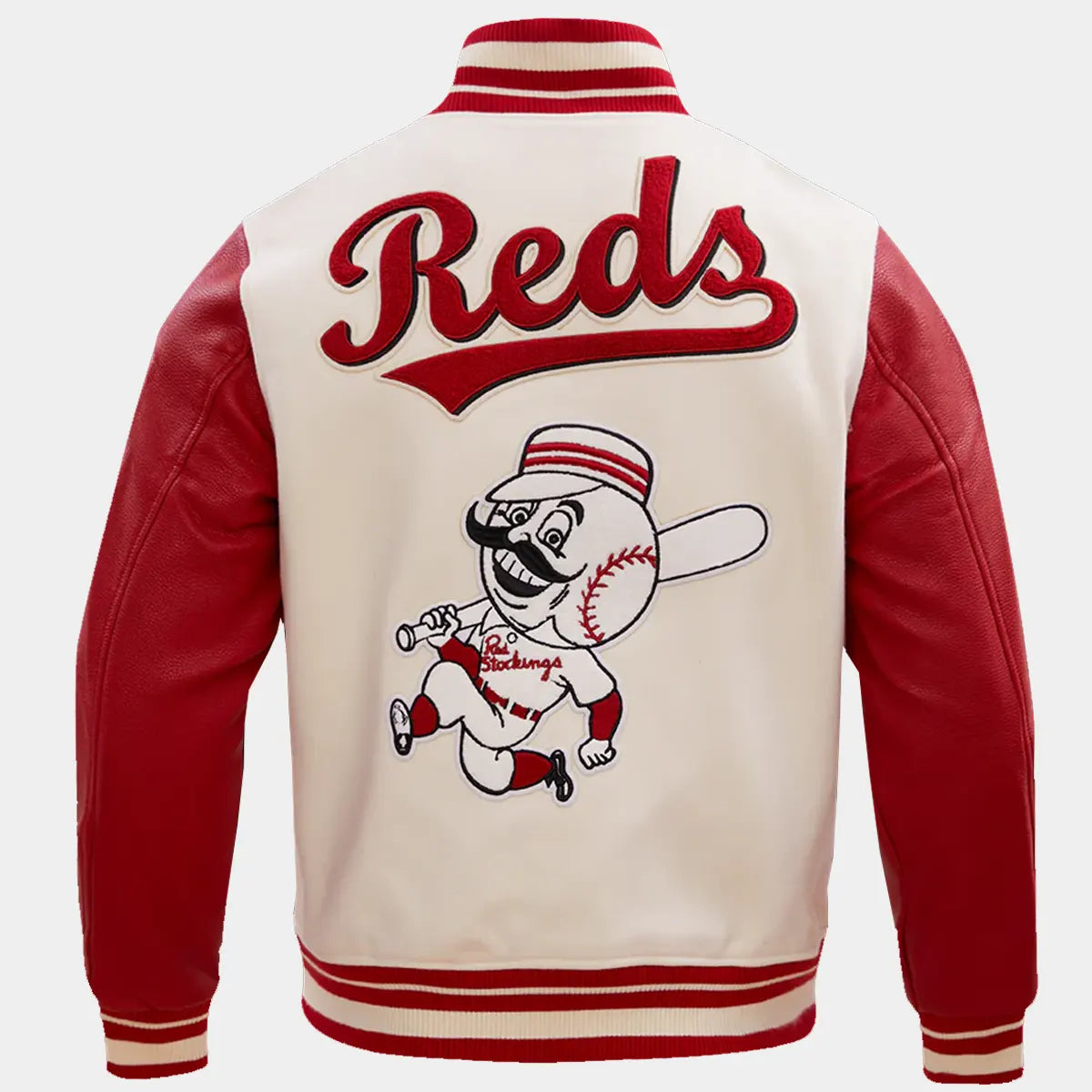 cincinnati reds retro classic rib wool varsity jacket egg shell red