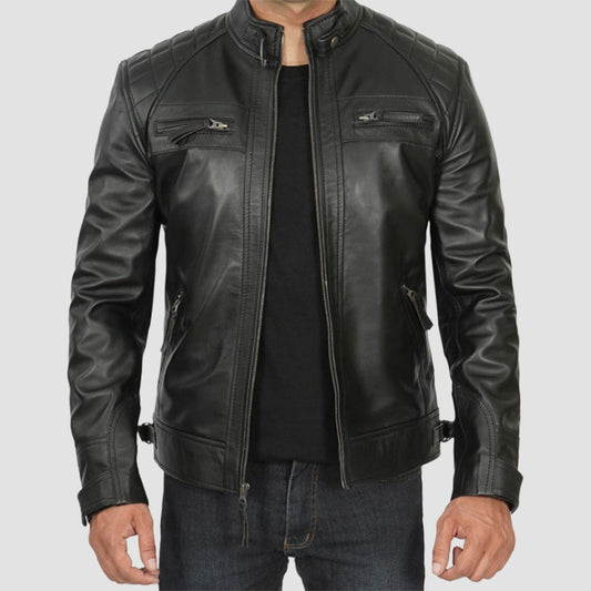 Diamond Classic Mens Black Cafe Racer Biker Jacket