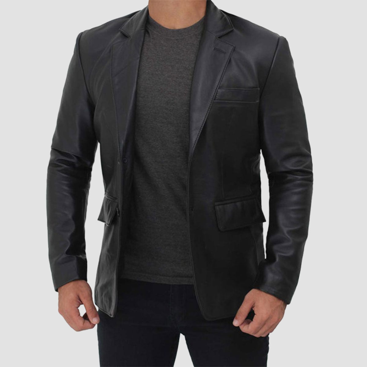 Black Real Leather Coat for men outwear 