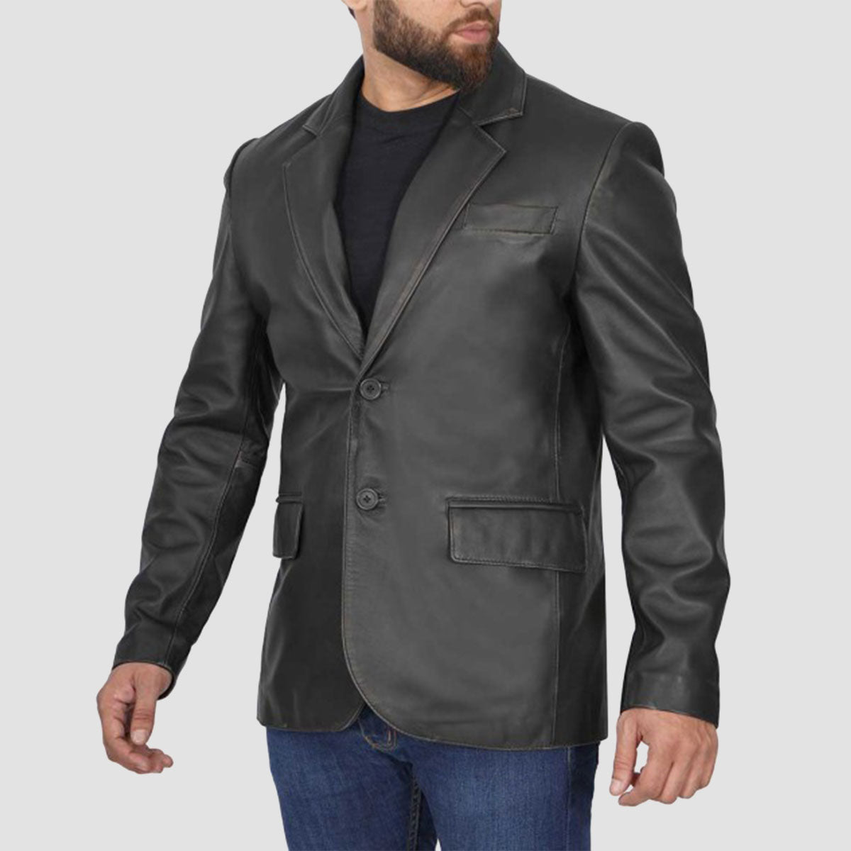 Black leather Blazer men