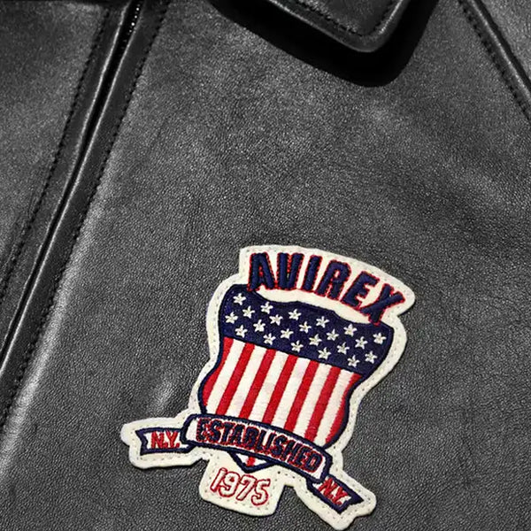 Mens Avirex Black Real Bomber American Flight Jacket