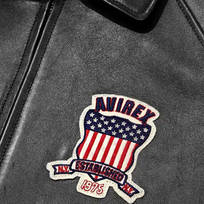 Mens Avirex Black Real Bomber American Flight Jacket