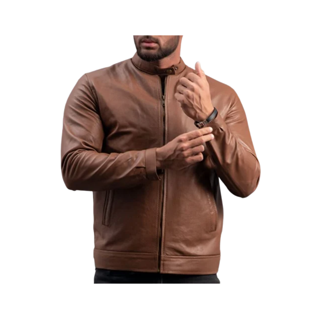 Brown Genuine Lambskin Leather Motorcycle Jacket