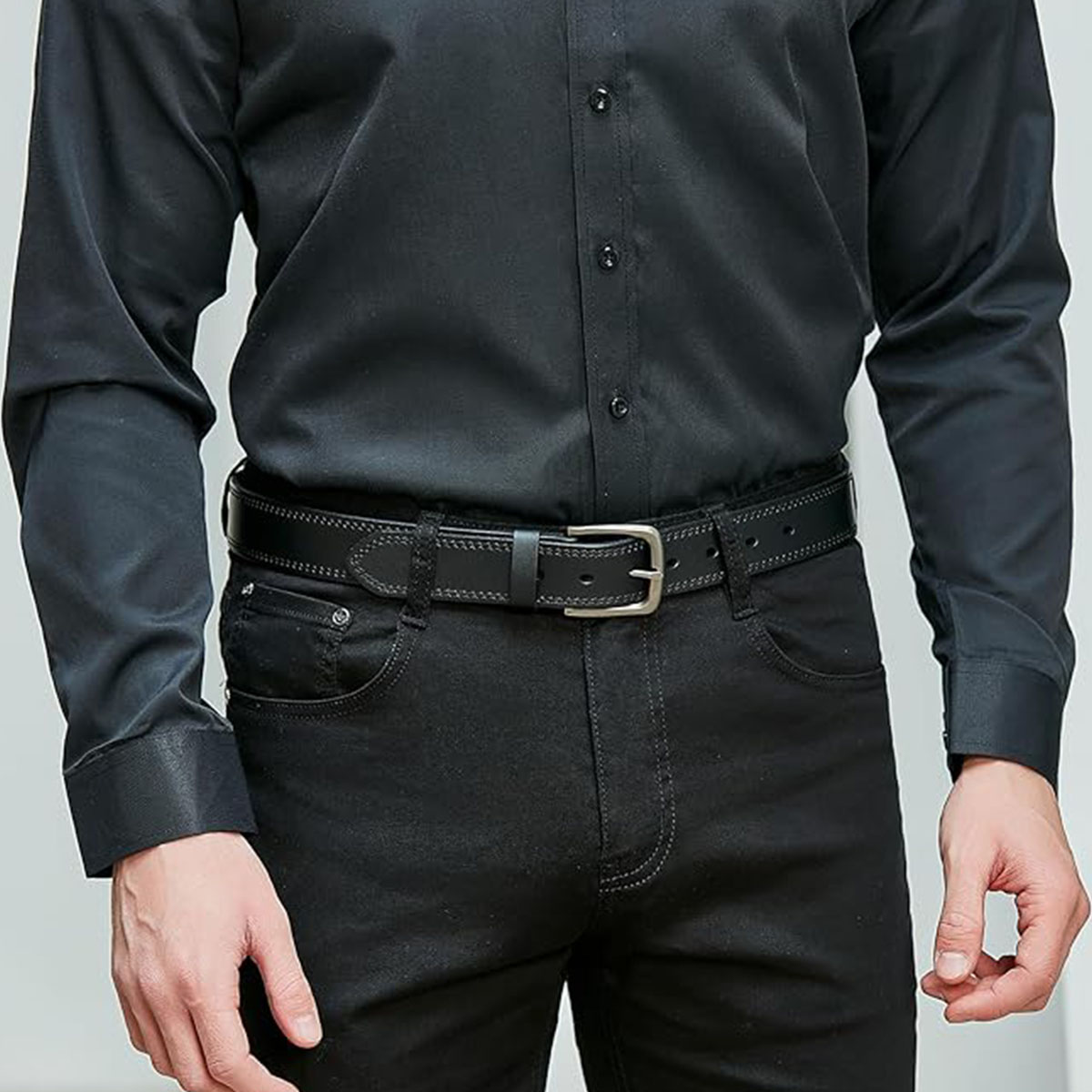 Men’s Casual Everyday Leather Jean Belt Black - Image 3