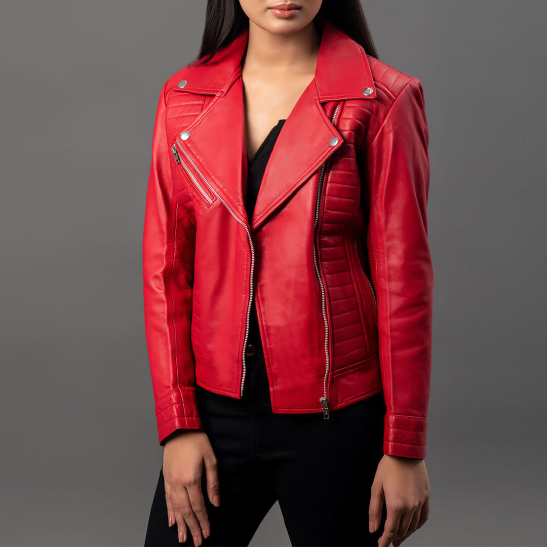 Women Motorcycle Red Leather jackets